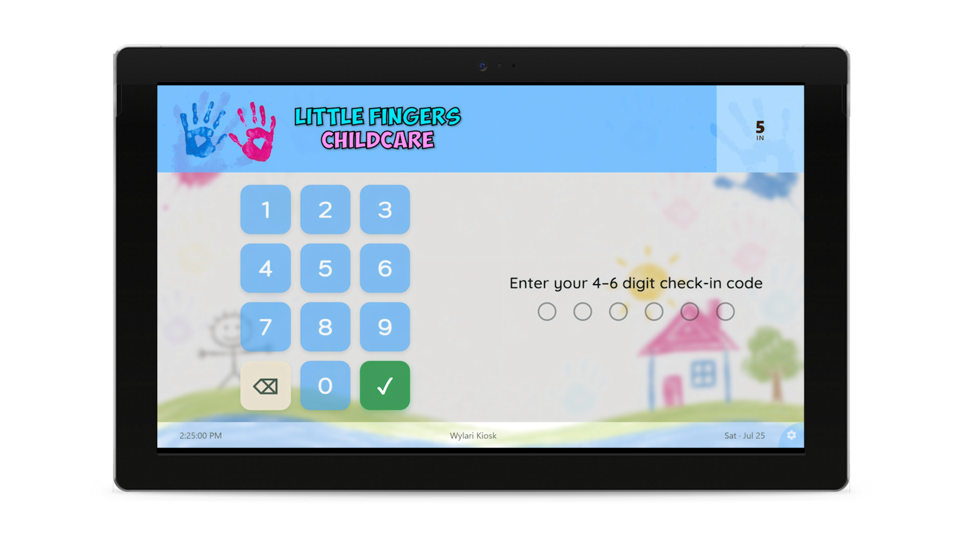 Wylari daycare check-in kiosk on a tablet
