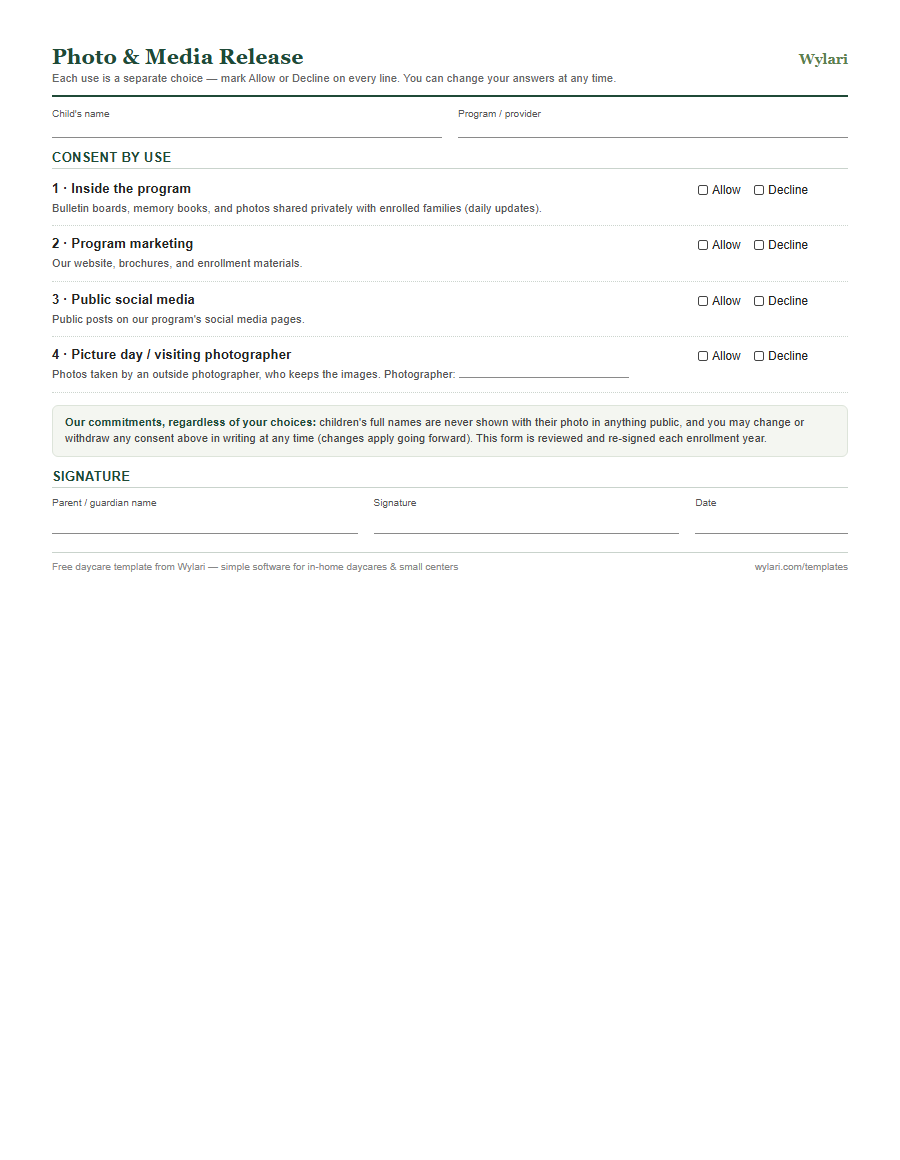 Photo & media release template preview
