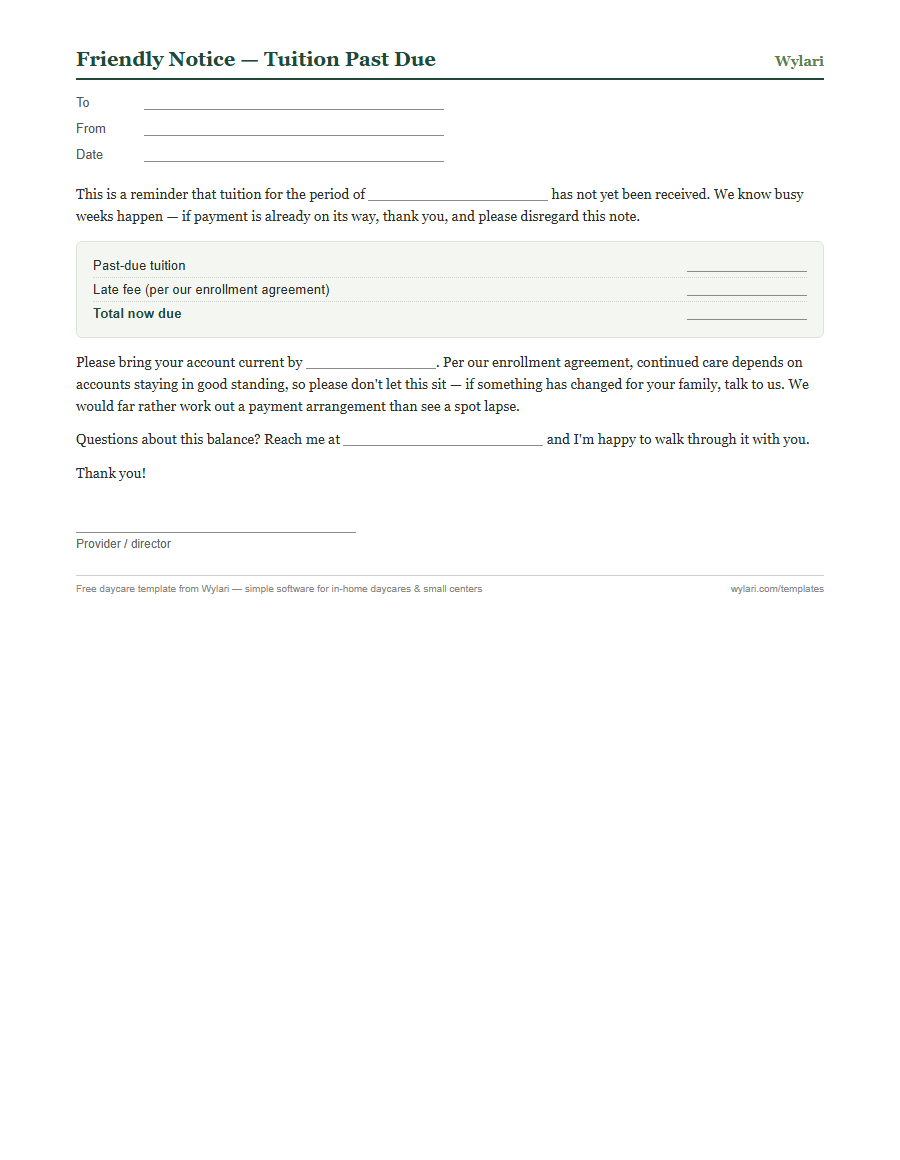 Late payment notice template preview